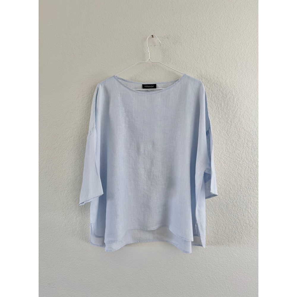 Eskandar Linen Tunic Blouse Women Size 1 Light Blue Oversized LagenlookE